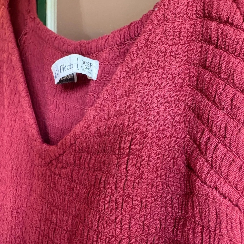 Abercrombie & Fitch Burgundy Puff Sleeve Smocked Midi Dress